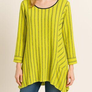 Ali Miles Tunic Size 1X Striped Pockets Yellow Artsy Button Lagenlook Relaxed